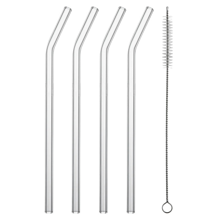 Restaurantware Forma Glass Bent Straws, Clear, Borosilicate, 7.75 Inch, includes Brush - 10 Units/Each, 10 Eaches/Case - Restaurant Equipment and Smallwares - Canadian Distribution - Ships Free Within Canada on Orders Above CAD $199