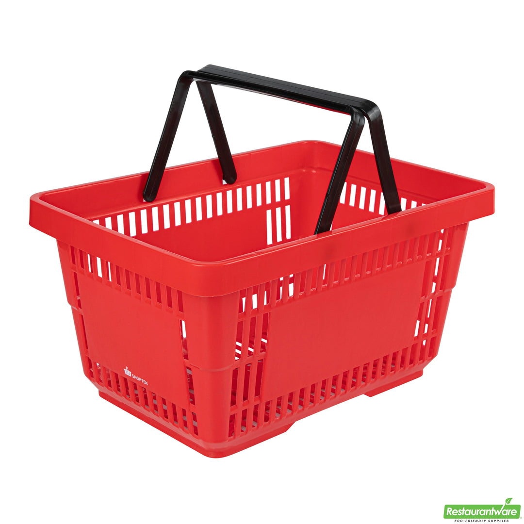 Restaurantware Shop Tek 17 x 11.75 Inch Shopping Baskets, Red, Plastic, Plastic Handle - Restaurant Equipment and Smallwares - Canadian Distribution