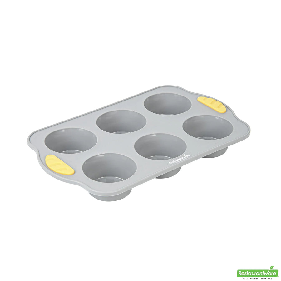 Restaurantware Pastry Tek 6-Cup Nonstick Muffin & Cupcake Pans, Gray, Silicone, 11.50 x 7 x 1.50 Inch, with Handles - Restaurant Equipment and Smallwares - Canadian Distribution