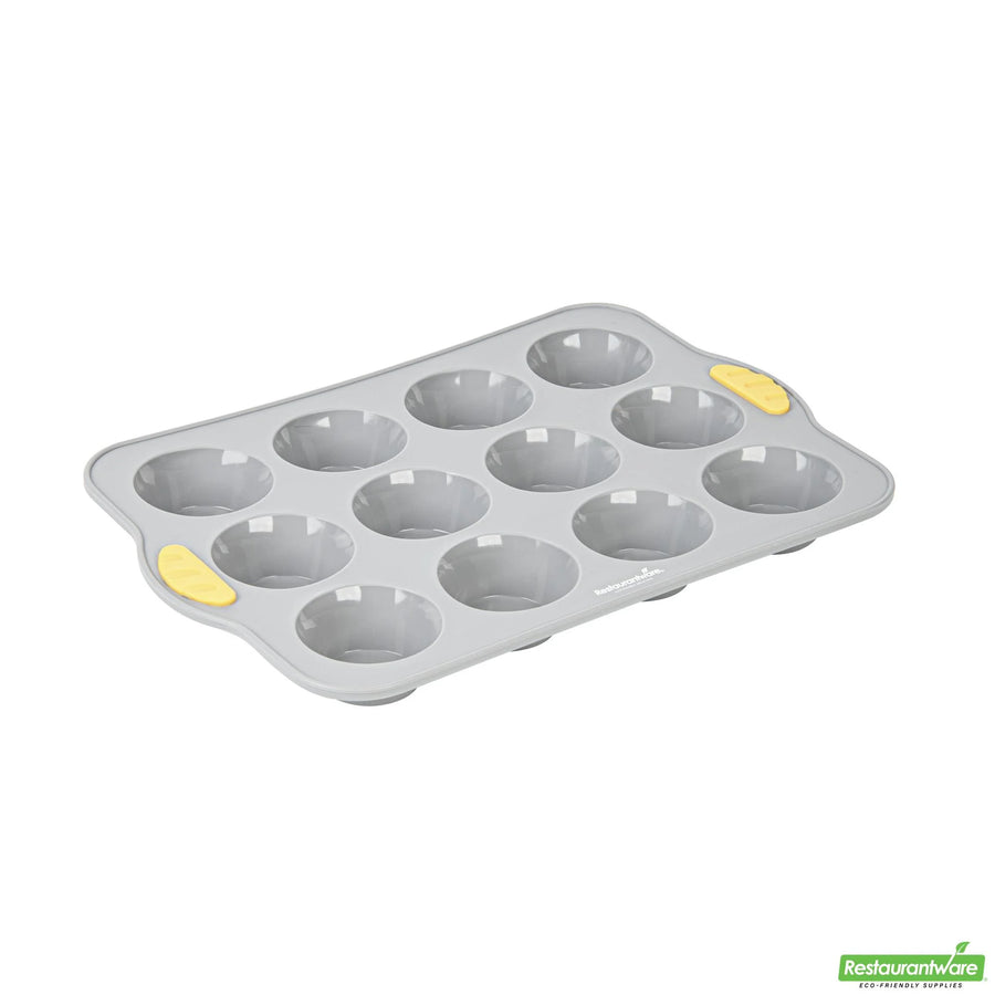 Restaurantware Pastry Tek 12-Cup Nonstick Muffin & Cupcake Pans, Gray, Silicone, 13 x 9.25 x 1.25 Inch, with Handles - Restaurant Equipment and Smallwares - Canadian Distribution