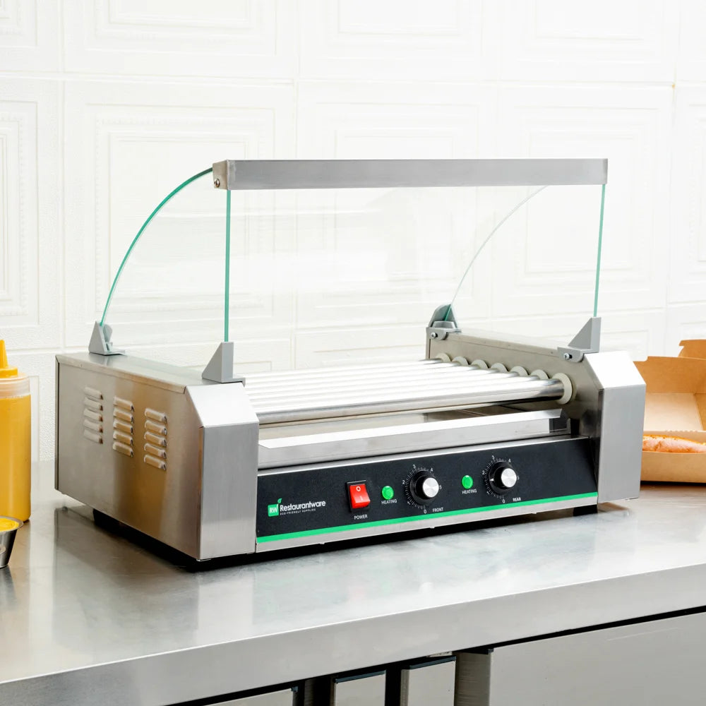 Restaurantware Hi Tek Hot Dog Roller Warmer, Stainless Steel, fits 18 Hot Dogs, with Curved Sneeze Guard - Restaurant Equipment and Smallwares - Canadian Distribution - Ships Free Within Canada on Orders Above CAD $199