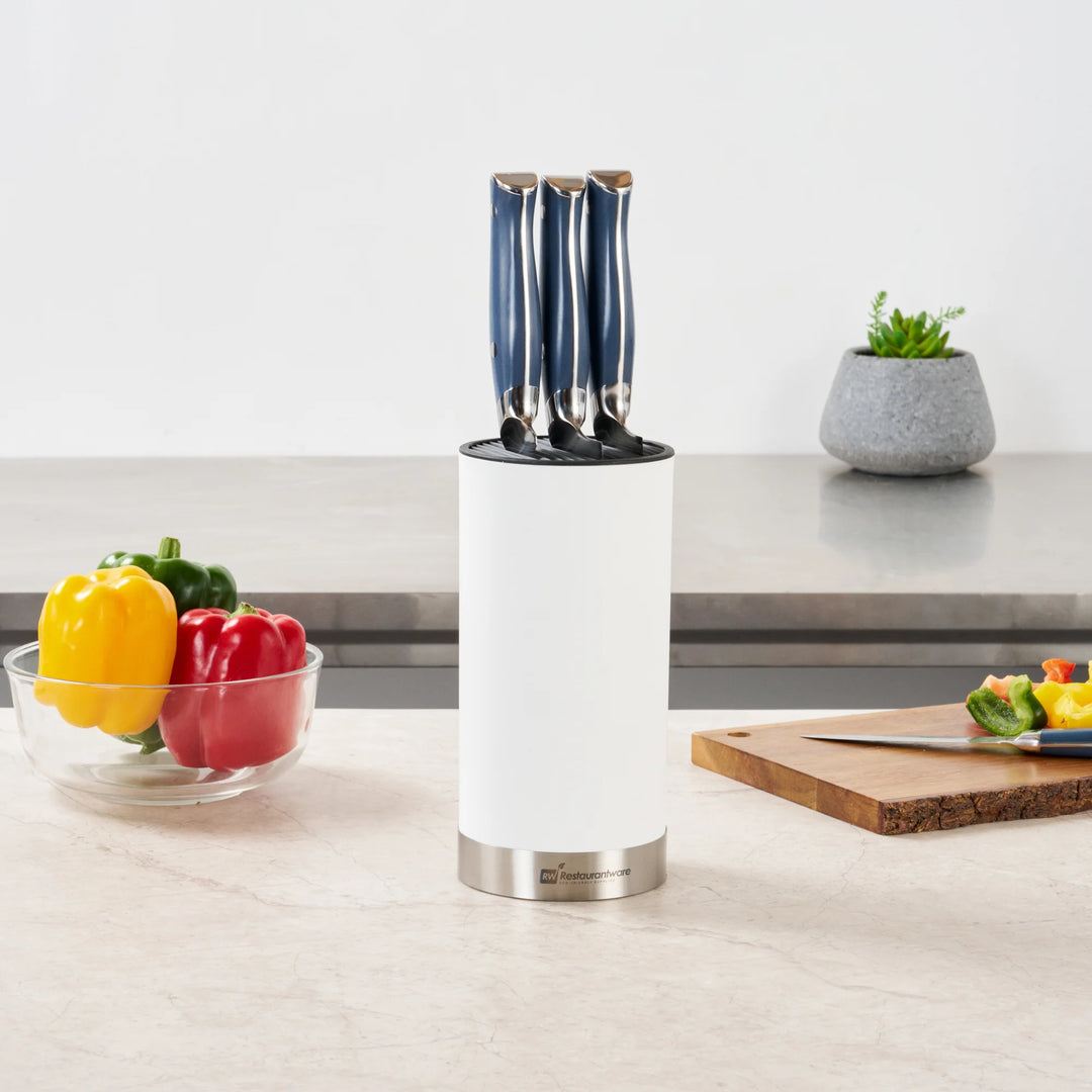 Restaurantware Sensei 4.25 x 4.25 x 9In Knife Block, White, Soft Touch, Round - Restaurant Equipment and Smallwares - Canadian Distribution - Ships Free Within Canada on Orders Above CAD $199