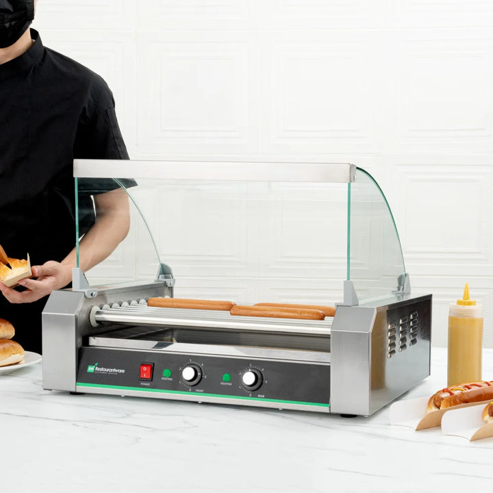 Restaurantware Hi Tek Hot Dog Roller Warmer, Stainless Steel, fits 24 Hot Dogs, with Curved Sneeze Guard - Restaurant Equipment and Smallwares - Canadian Distribution - Ships Free Within Canada on Orders Above CAD $199