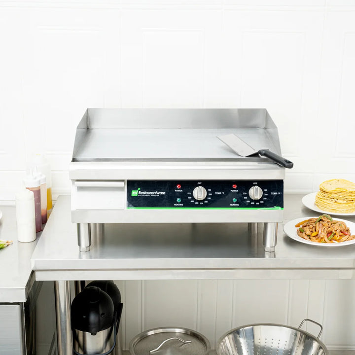 Restaurantware Hi Tek 24In Stainless Steel Electric Countertop Griddle, 208/240V - Restaurant Equipment and Smallwares - Canadian Distribution - Ships Free Within Canada on Orders Above CAD $199