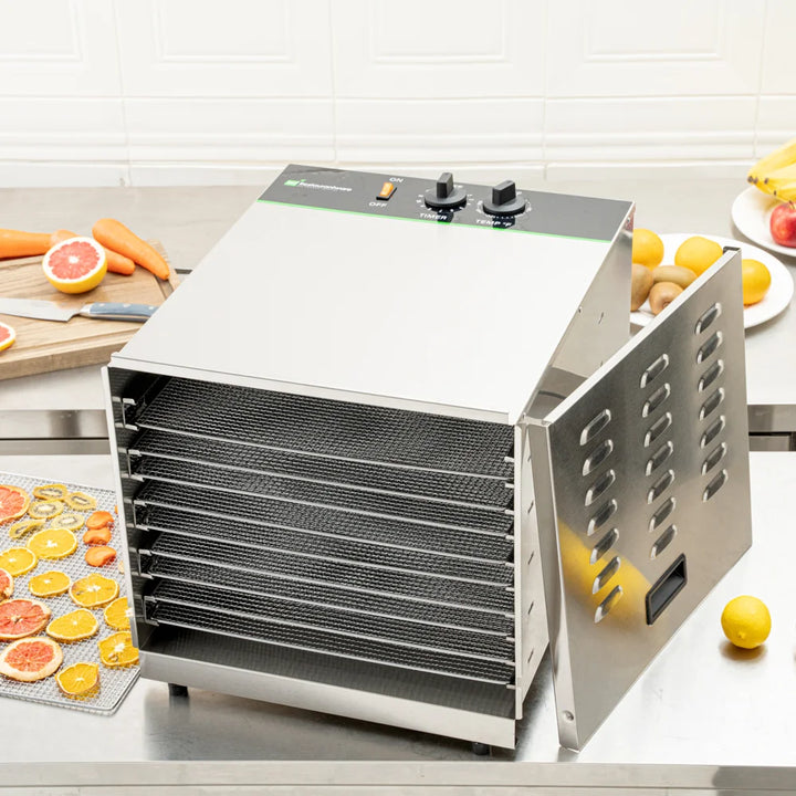 Restaurantware Hi Tek 10-Tray Food Dehydrator, Stainless Steel, Removable Door, 120V - Restaurant Equipment and Smallwares - Canadian Distribution - Ships Free Within Canada on Orders Above CAD $199