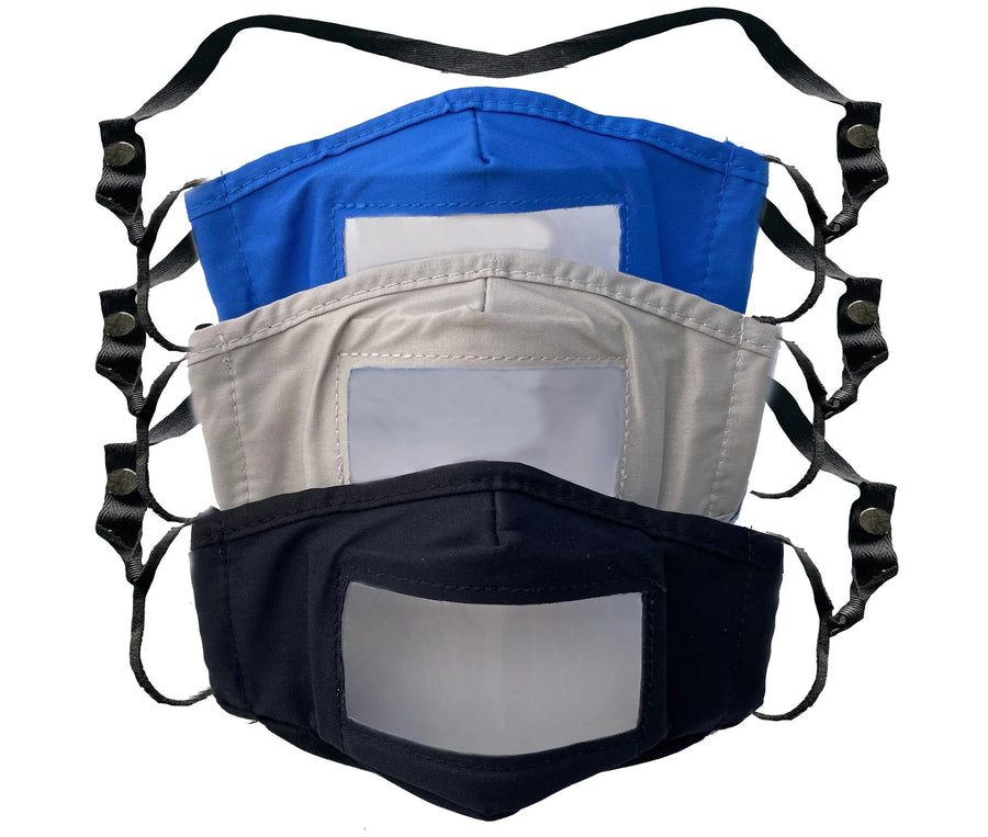 Mist Away Black/Blue/Gray Face Masks, With Plastic Window - Restaurant Equipment and Smallwares - Canadian Distribution