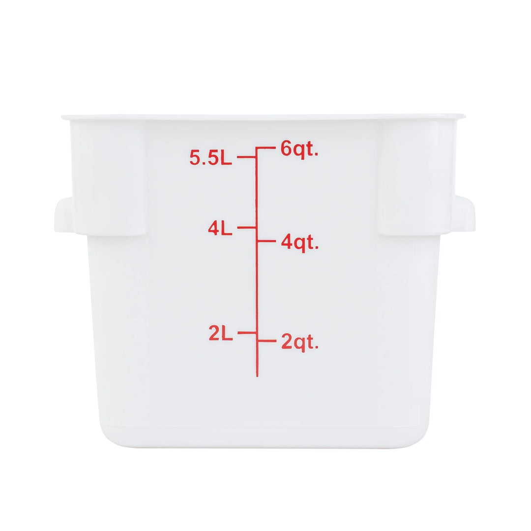 Restaurantware Met Lux 6 Quart Square Food Storage Containers, White, 9 x 9 x 7.50 Inch, with Red Volume Markers - Restaurant Equipment and Smallwares - Canadian Distribution