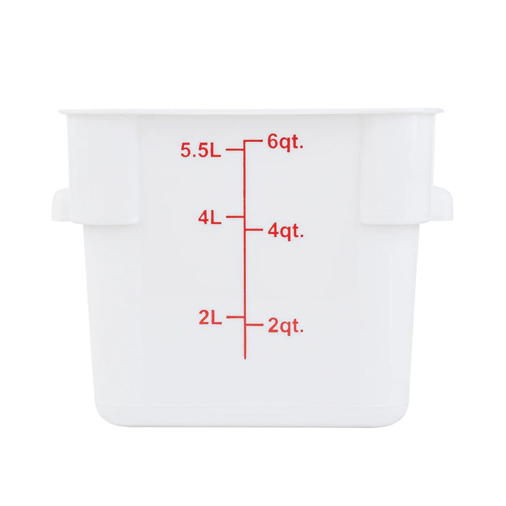 Restaurantware Met Lux 6 Quart Square Food Storage Containers, White, 9 x 9 x 7.50 Inch, with Red Volume Markers - Restaurant Equipment and Smallwares - Canadian Distribution