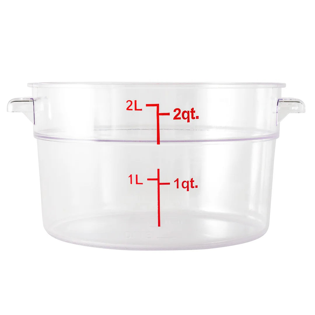 Restaurantware Met Lux 2Qt Clear Plastic Round Food Storage Containers, With Red Volume Marker, 7 X 7 X 4.25In - Restaurant Equipment and Smallwares - Canadian Distribution