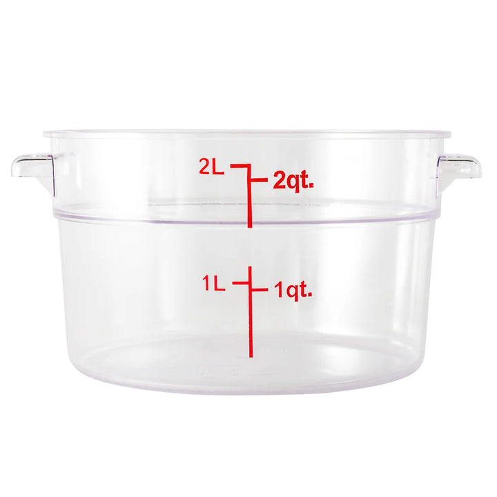 Restaurantware Met Lux 2Qt Clear Plastic Round Food Storage Containers, With Red Volume Marker, 7 X 7 X 4.25In - Restaurant Equipment and Smallwares - Canadian Distribution