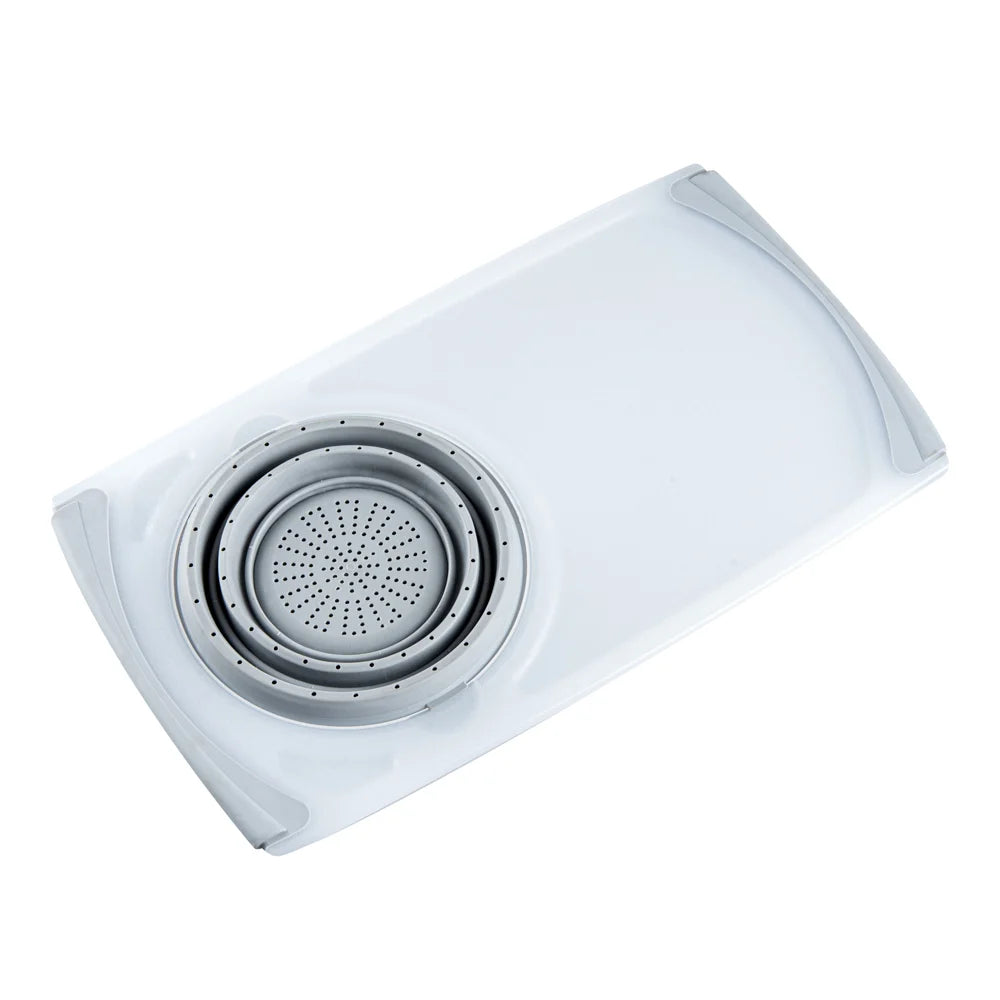 Restaurantware Rw Base Over-The-Sink Gray Plastic Cutting Board, 19.75X11.25In, With Collapsible Strainer - Restaurant Equipment and Smallwares - Canadian Distribution