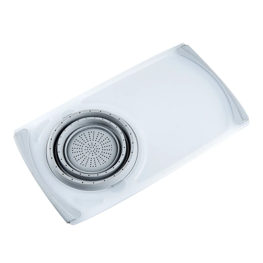 Restaurantware Rw Base Over-The-Sink Gray Plastic Cutting Board, 19.75X11.25In, With Collapsible Strainer - Restaurant Equipment and Smallwares - Canadian Distribution
