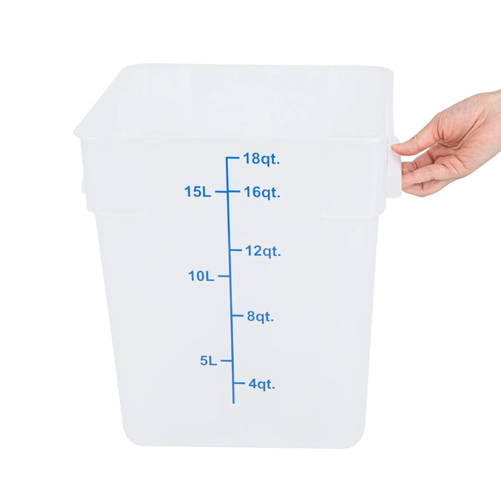 Restaurantware Met Lux 18 Quart Square Food Storage Containers, Translucent, 11 x 11 x 12.50 Inch, with Blue Volume Markers - Restaurant Equipment and Smallwares - Canadian Distribution