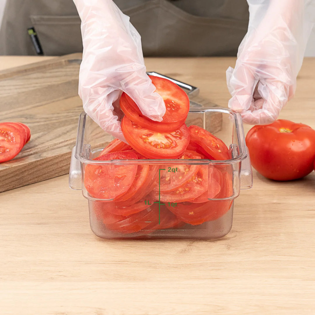 Restaurantware Met Lux 2Qt Clear Plastic Square Food Storage Containers, With Green Volume Marker, 7 X 7 X 4In - 1 Unit/Each, 10 Eaches/Case - Restaurant Equipment and Smallwares - Canadian Distribution - Ships Free Within Canada on Orders Above CAD $199