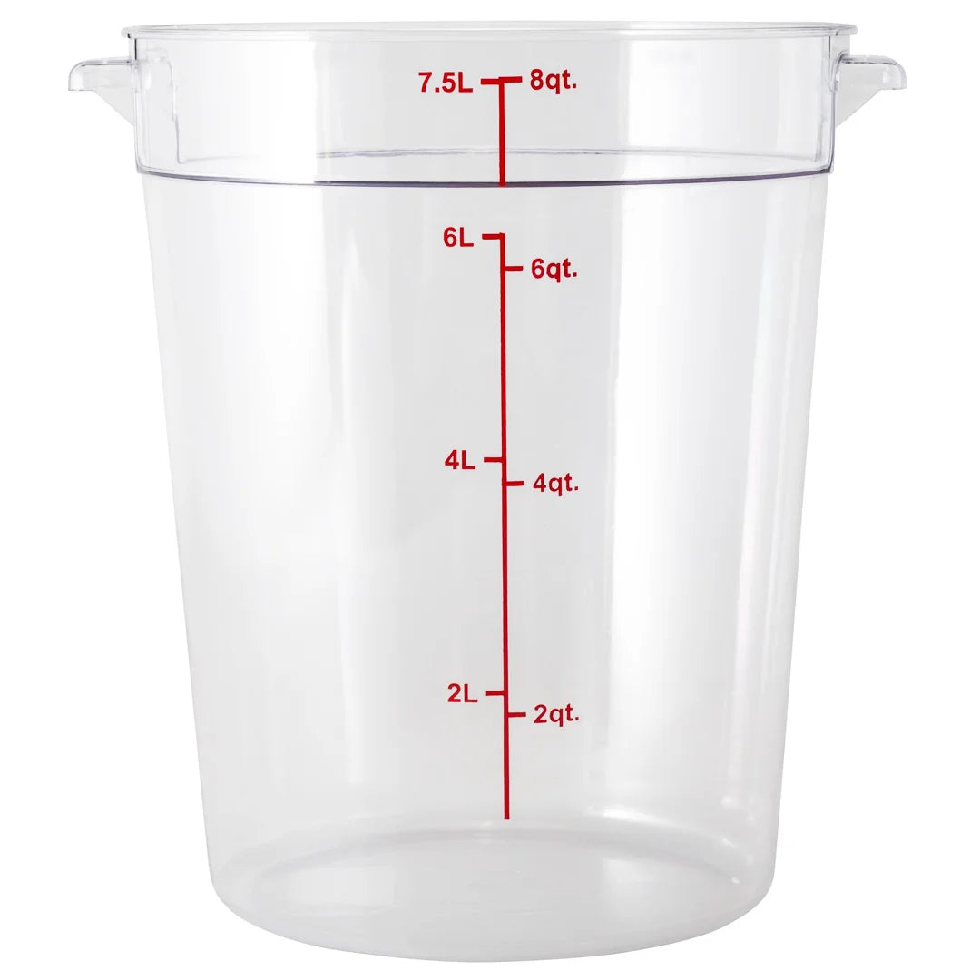 Restaurantware Met Lux 8Qt Clear Plastic Round Food Storage Containers, With Red Volume Marker, 8.75 X 8.75 X 10.50In - Restaurant Equipment and Smallwares - Canadian Distribution