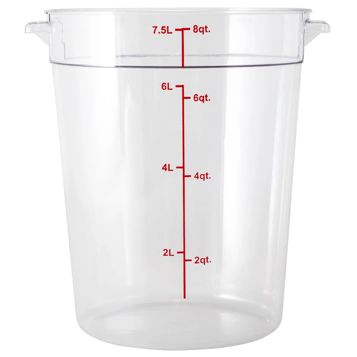 Restaurantware Met Lux 8Qt Clear Plastic Round Food Storage Containers, With Red Volume Marker, 8.75 X 8.75 X 10.50In - Restaurant Equipment and Smallwares - Canadian Distribution