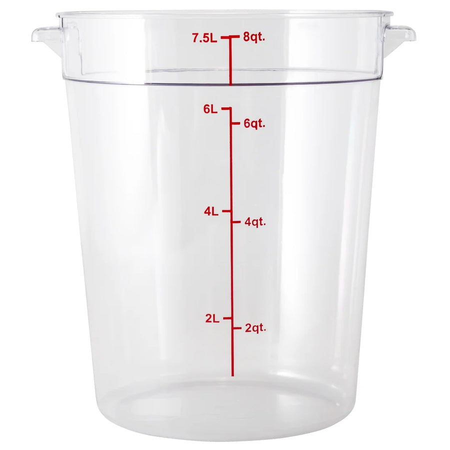 Restaurantware Met Lux 8Qt Clear Plastic Round Food Storage Containers, With Red Volume Marker, 8.75 X 8.75 X 10.50In - Restaurant Equipment and Smallwares - Canadian Distribution