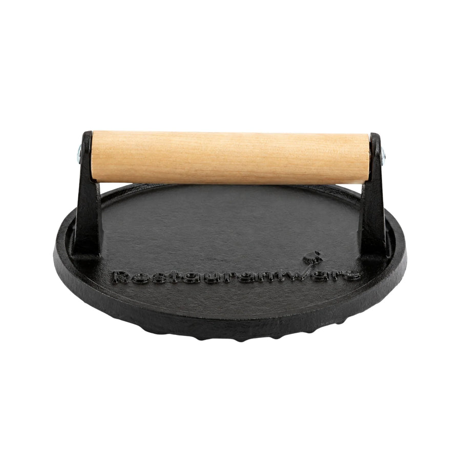 Restaurantware Met Lux 7 Inch Cast Iron Grill Press, With Wooden Handle - Restaurant Equipment and Smallwares - Canadian Distribution