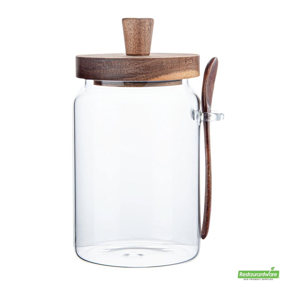Restaurantware 29oz Glass Vetri Storage Jar, 3.25X3.25X7.5In, With Acacia Lid & Spoon - Restaurant Equipment and Smallwares - Canadian Distribution