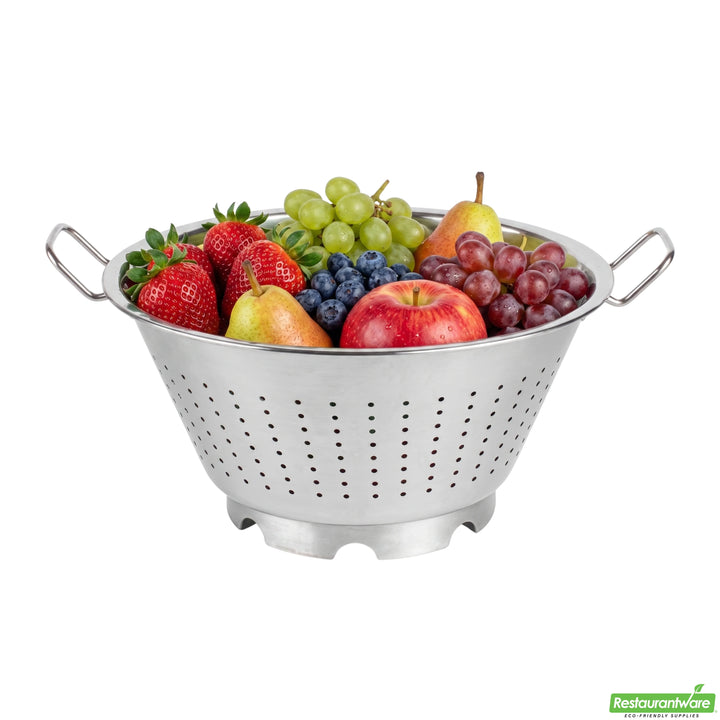 Restaurantware Met Lux European-Style 14 Inch Stainless Steel Colander - Restaurant Equipment and Smallwares - Canadian Distribution - Ships Free Within Canada on Orders Above CAD $199