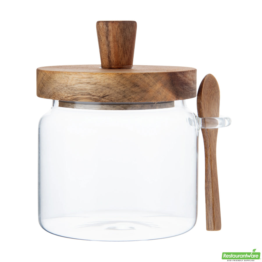 Restaurantware 17oz Glass Vetri Storage Jar, 3.25X3.25X5In, With Acacia Lid & Spoon - Restaurant Equipment and Smallwares - Canadian Distribution