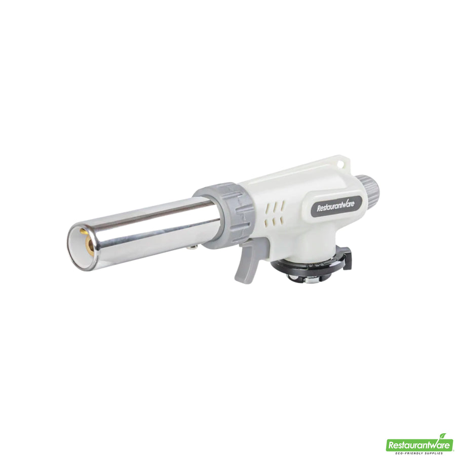 Restaurantware RW Pyro 7.75 x 3 x 1.50 Inch Butane Kitchen Torch, White, with Adjustable Dial - Restaurant Equipment and Smallwares - Canadian Distribution