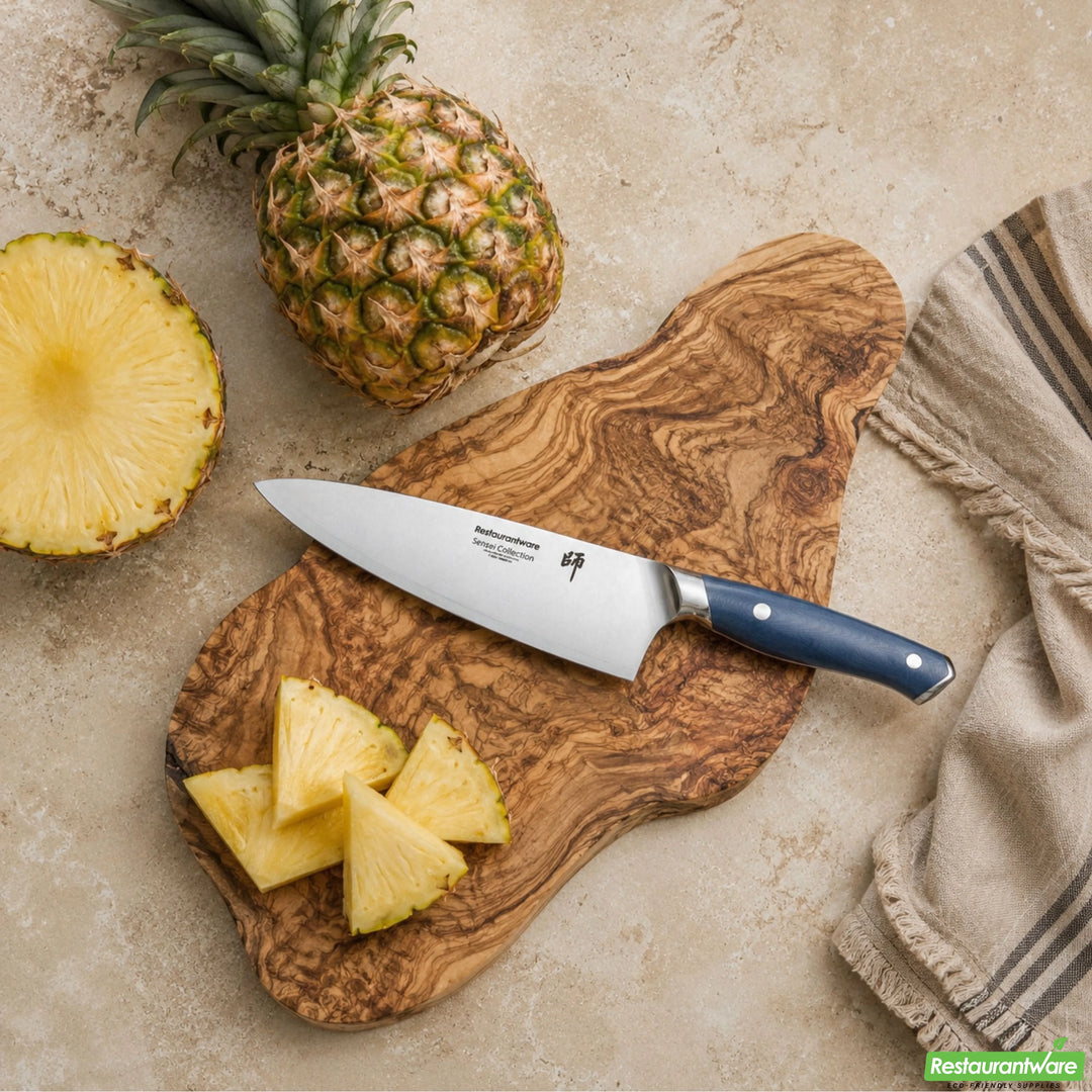 Restaurantware Sensei Blue Steel 8In Damascus Steel Chef Knife - Restaurant Equipment and Smallwares - Canadian Distribution - Ships Free Within Canada on Orders Above CAD $199