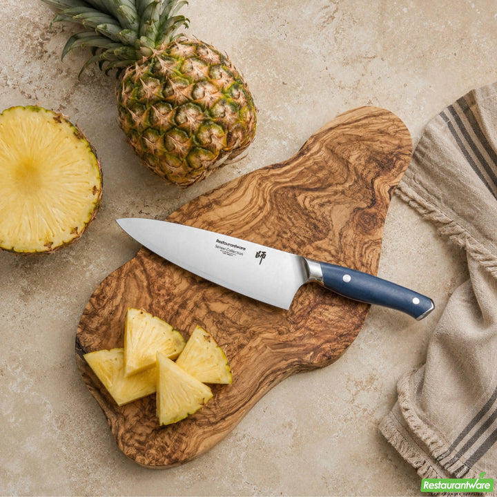 Restaurantware Sensei Blue Steel 8In Damascus Steel Chef Knife - Restaurant Equipment and Smallwares - Canadian Distribution - Ships Free Within Canada on Orders Above CAD $199