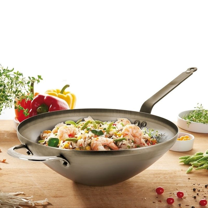 DE BUYER Mineral B Steel Wok with 2 Handles, 12.5"/32cm