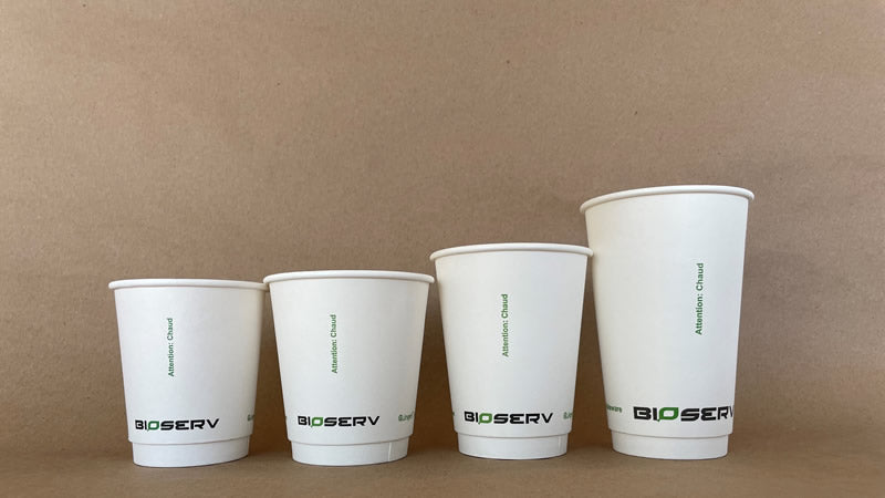 White Bioserv Double Wall AG Hot Cup - 8/10/12/16 oz - 500cs BPI