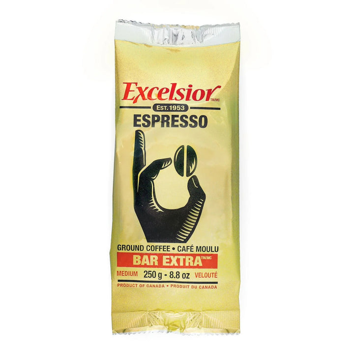 EXCELSIOR Espresso Medium Ground Coffee - Case of 24 x 250g Packs - Canadian Distribution