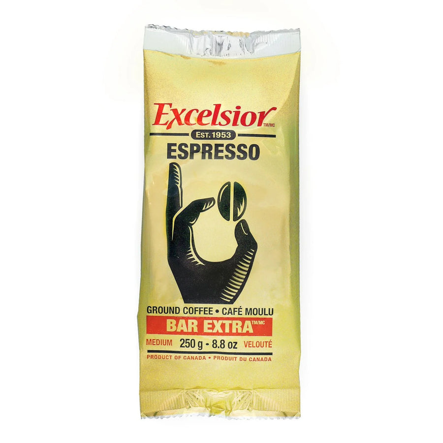 EXCELSIOR Espresso Medium Ground Coffee - Case of 24 x 250g Packs - Canadian Distribution