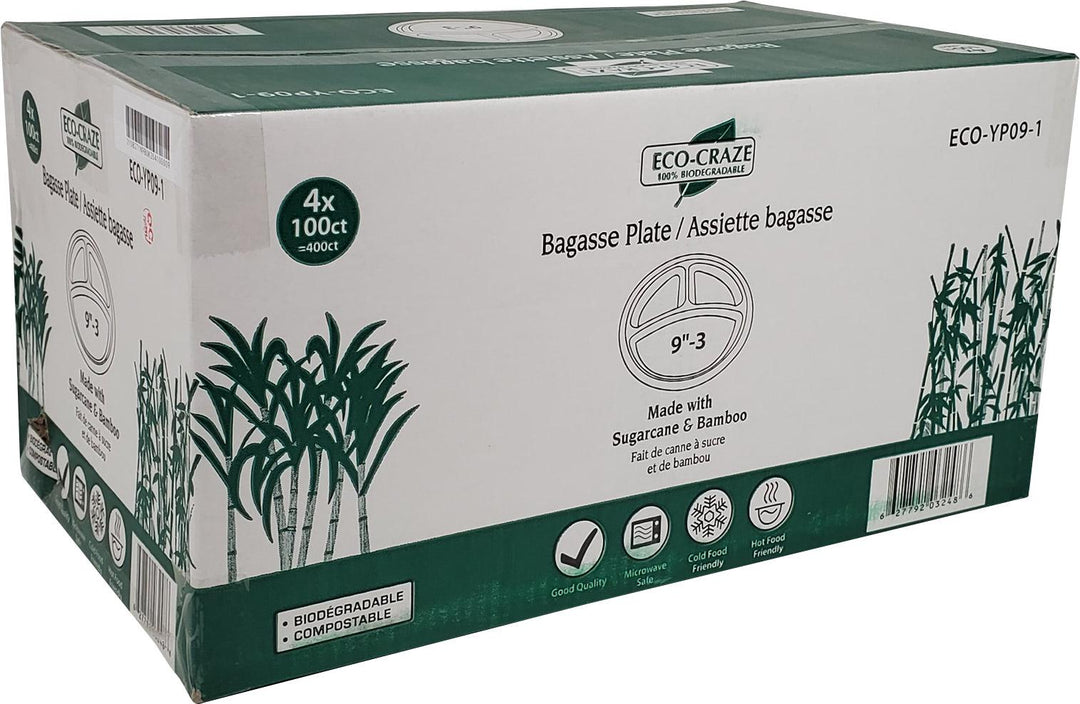 Eco-Craze - 9" 3 Compartment Round Plate- Biodegradable