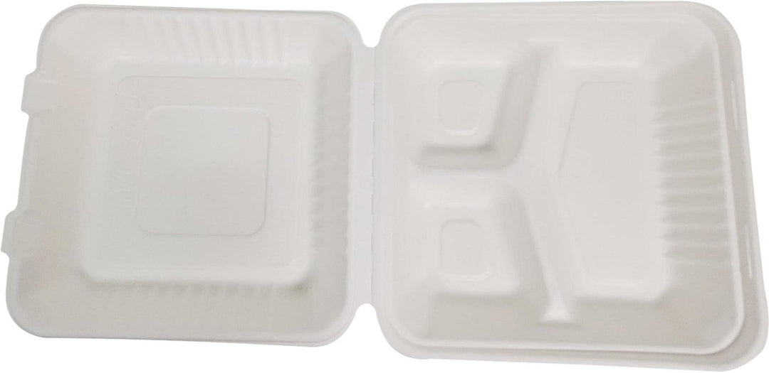 Eco-Craze - Bagasse Clamshell Hinged Container - 9X9 - 3 Compartment