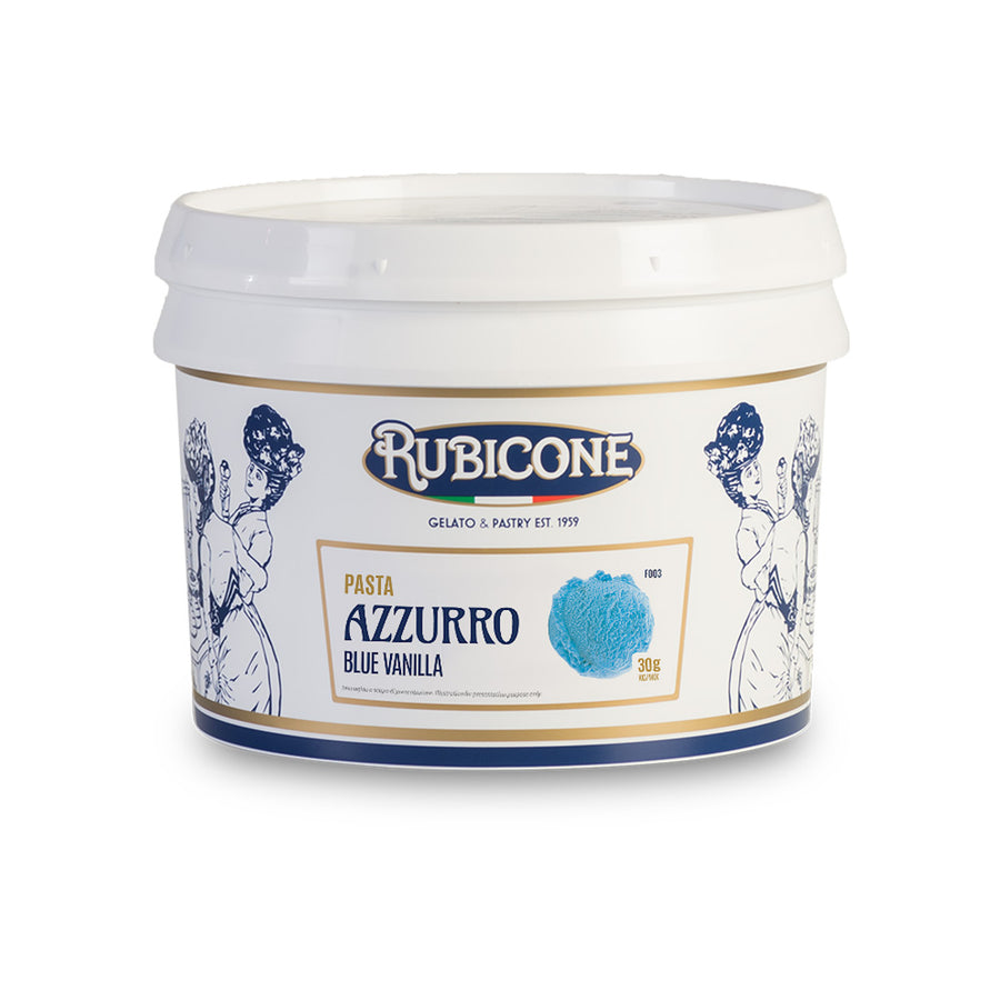 3 KG bucket of Rubicone Blue Vanilla Classic Gelato Paste on a white background