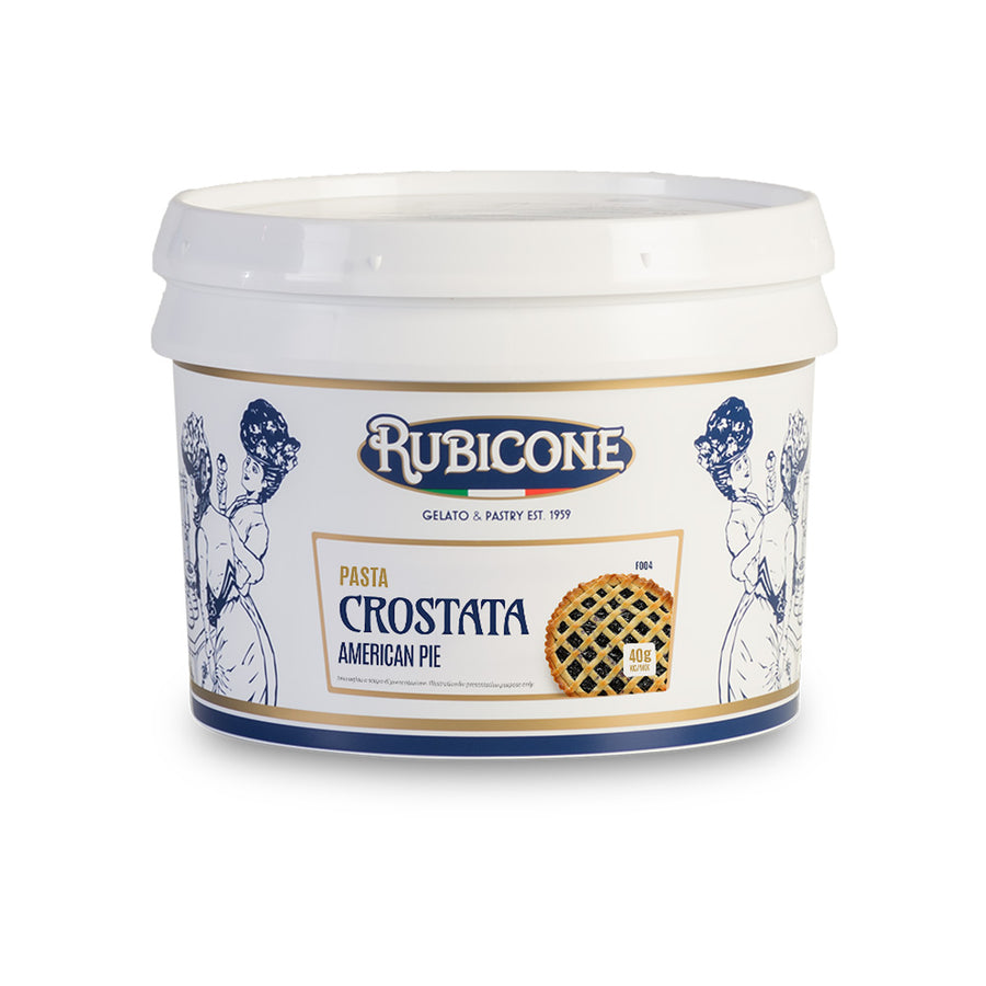 3 KG bucket of Rubicone American Pie (Crostata) Classic gelato paste on a white background - Canadian distribution