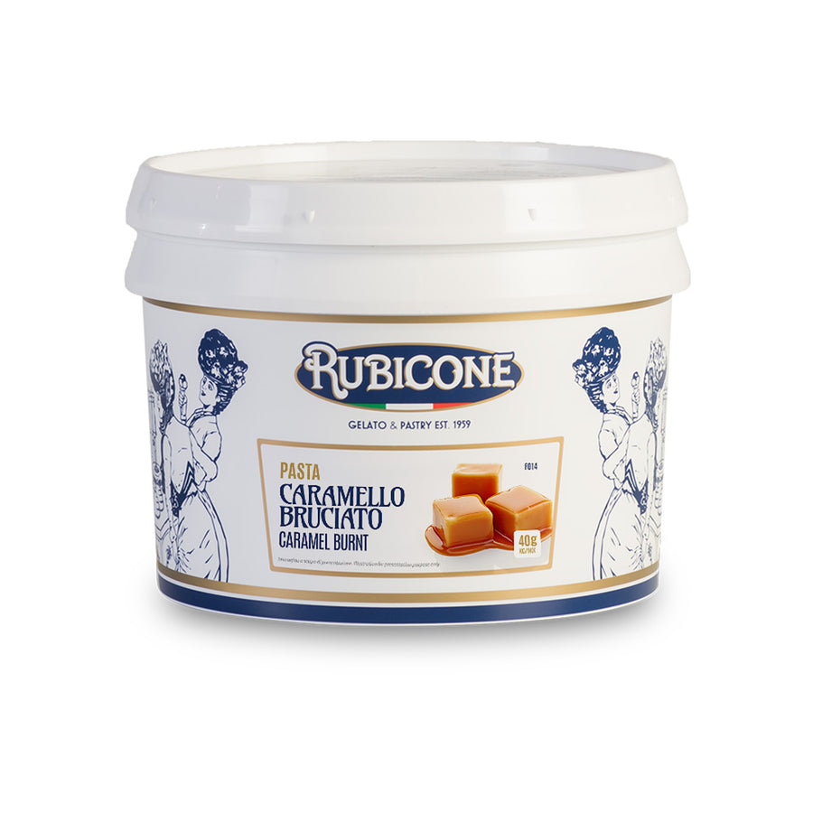3 KG bucket of Rubicone Burnt Caramel Classic Gelato Paste on a white background - Canadian distribution