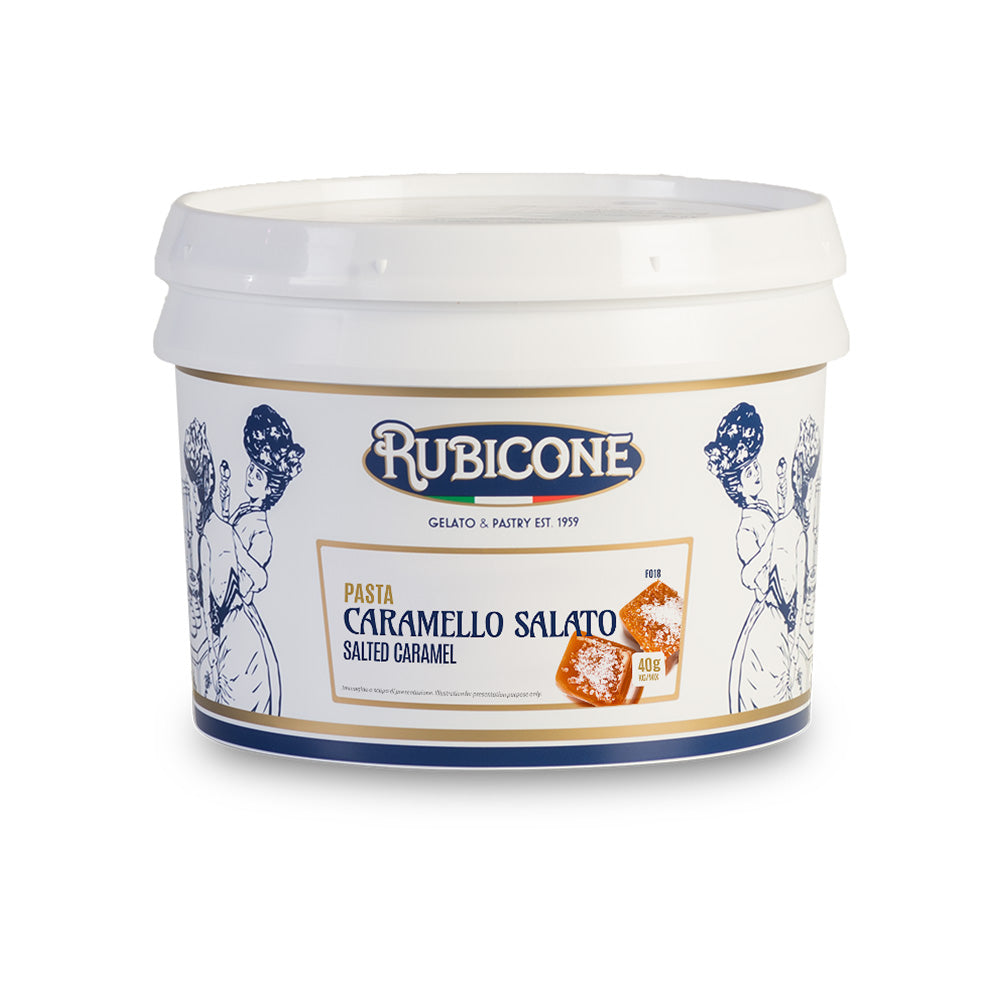 Rubicone Salted Caramel Paste - 3 KG bucket on a white background