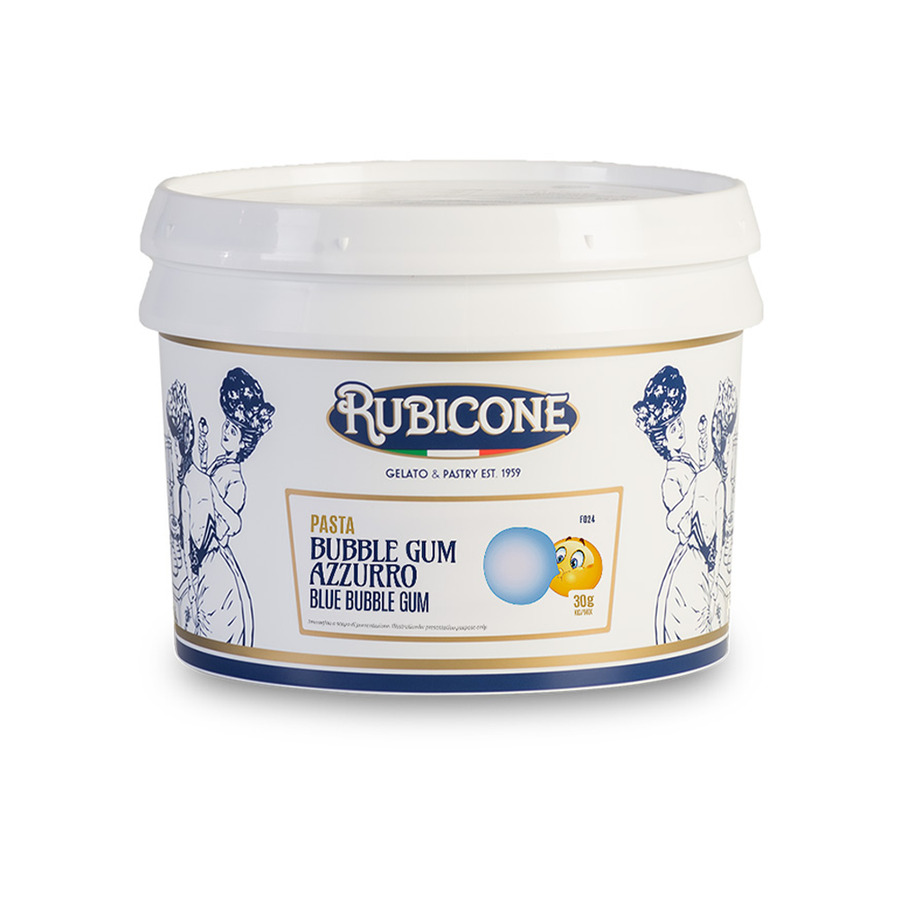 3 KG bucket of Rubicone Blue Bubble Gum Classic Gelato Paste on a white background