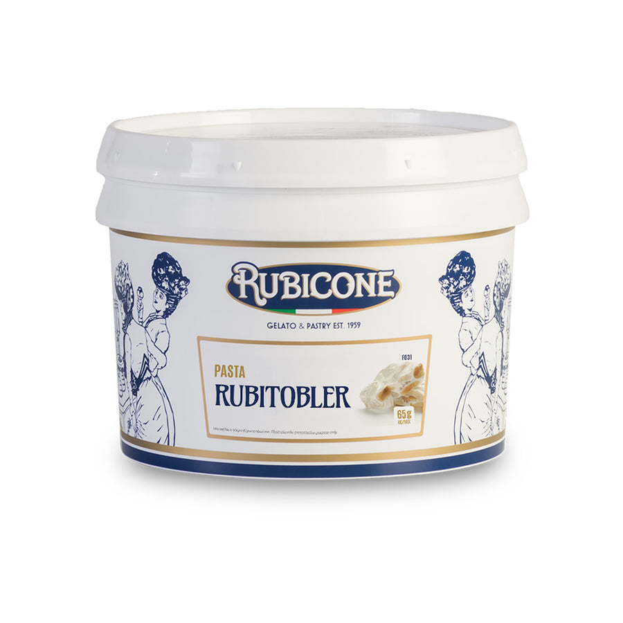 3 KG bucket of Rubicone Rubitobler classic gelato paste on a white background