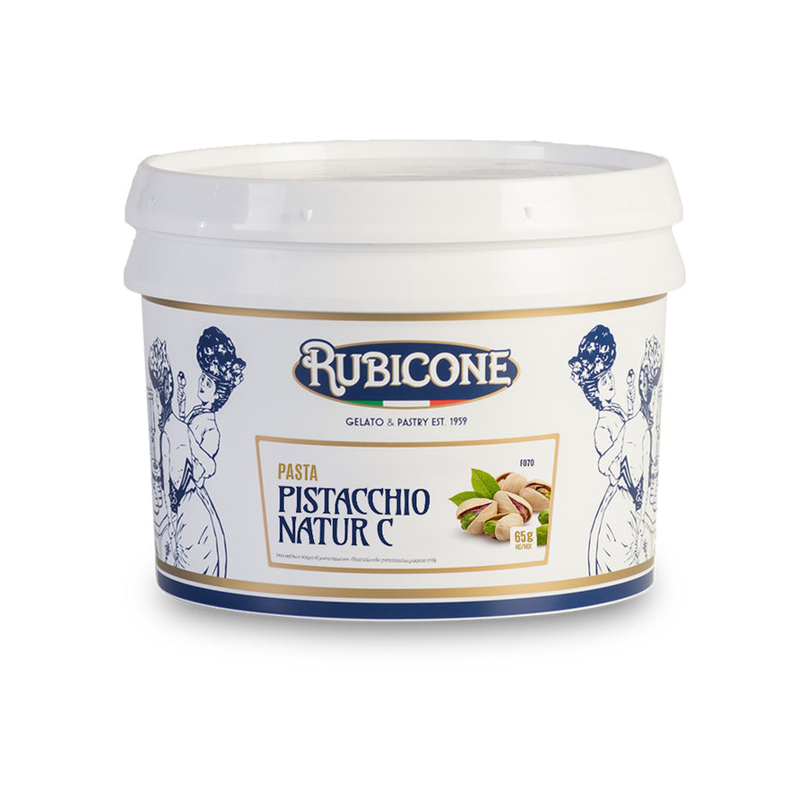 Rubicone Pistachio Natur C Gelato Paste 3 KG Bucket on a white background by Rubicone Canada