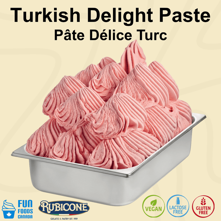 Rubicone Turkish Delight Paste for authentic Italian gelato, shown as creamy Turkish delight gelato.