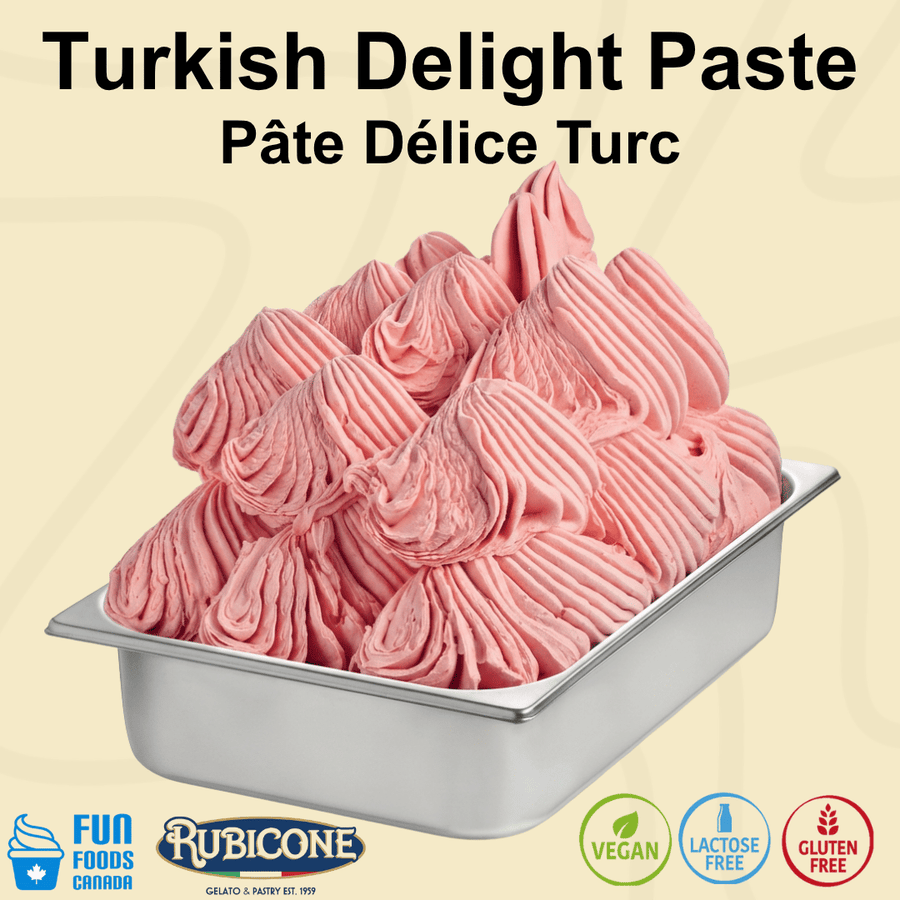 Rubicone Turkish Delight Paste for authentic Italian gelato, shown as creamy Turkish delight gelato.