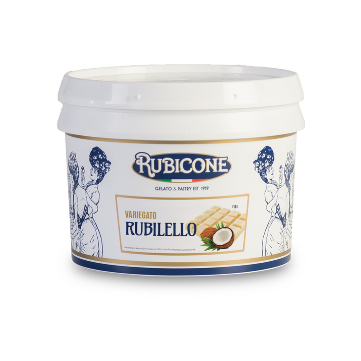 3 KG bucket of Rubicone Rubilello sundae dessert topping - variegato rubilello - on a white background