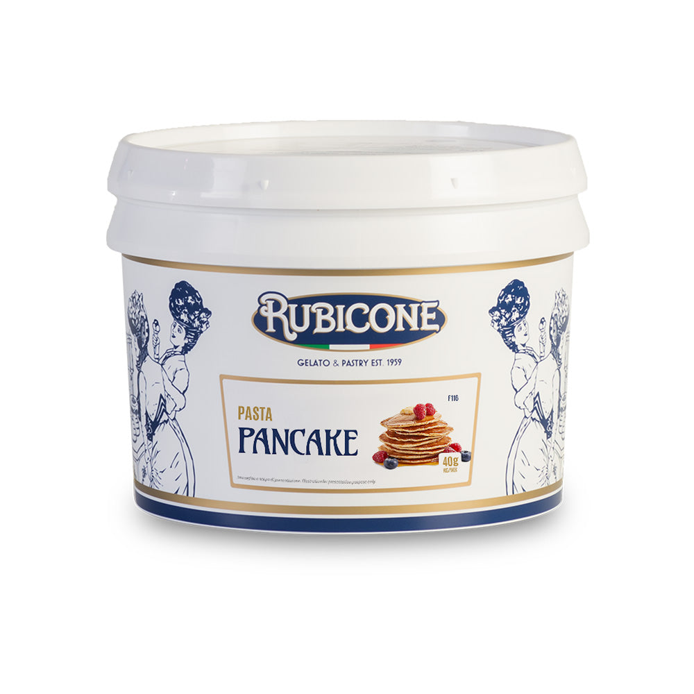 3 KG bucket of Rubicone Pancake classic gelato paste on a white background