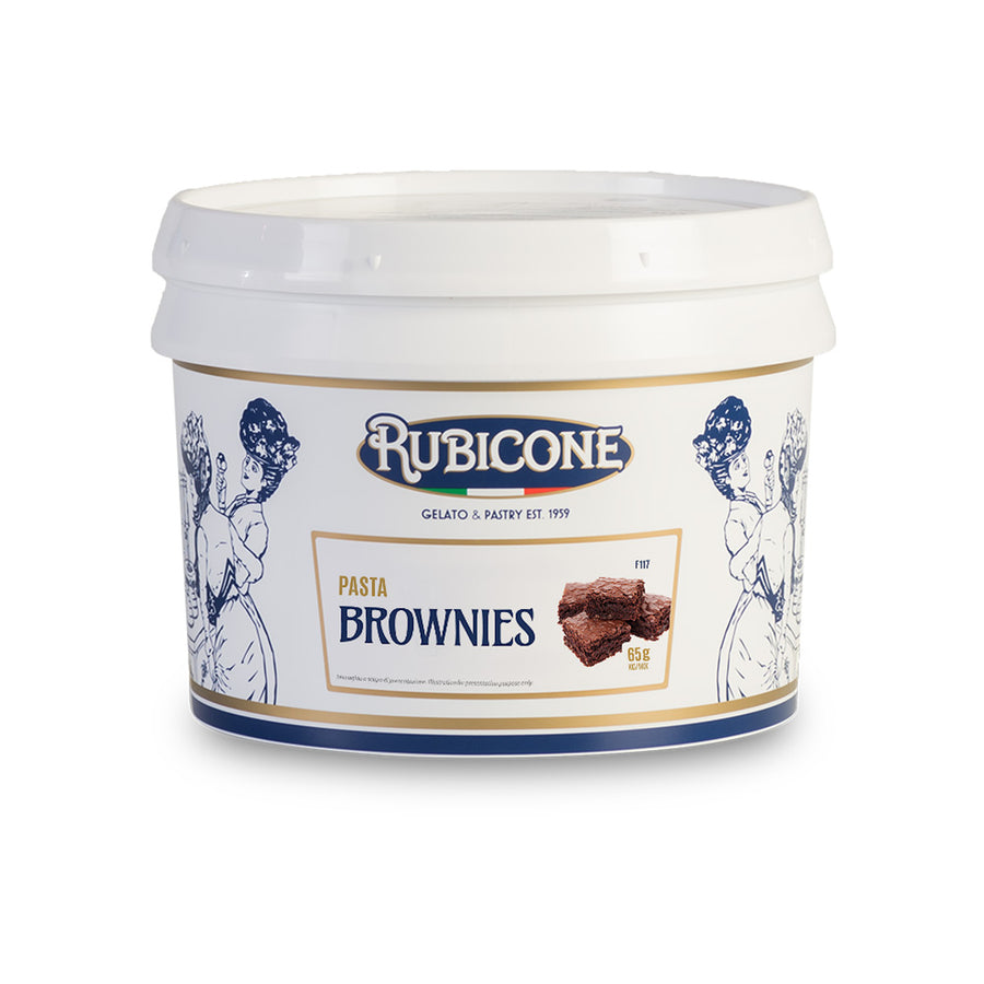 3 KG bucket of Rubicone Brownie Classic Gelato Paste on a white background