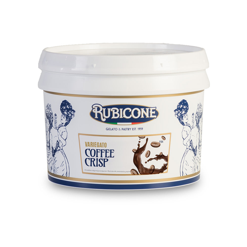 3 KG Bucket of Rubicone Crispy Coffee sauce sundae dessert topping - Variegato coffee crisp - on a white background