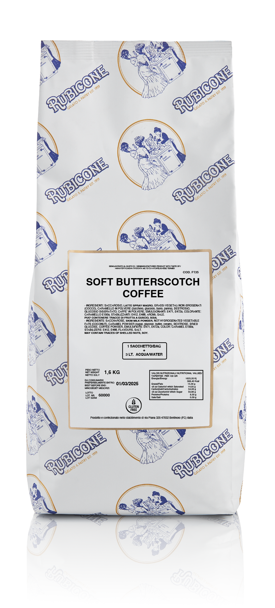 1.6 KG Package of Rubicone Soft Butterscotch Coffee on a white background