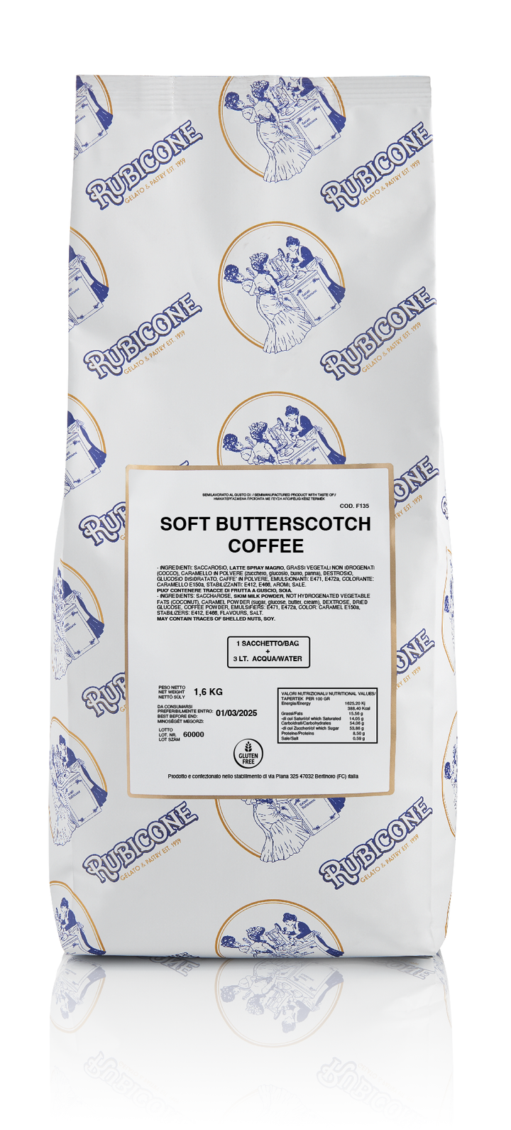 1.6 KG Package of Rubicone Soft Butterscotch Coffee on a white background