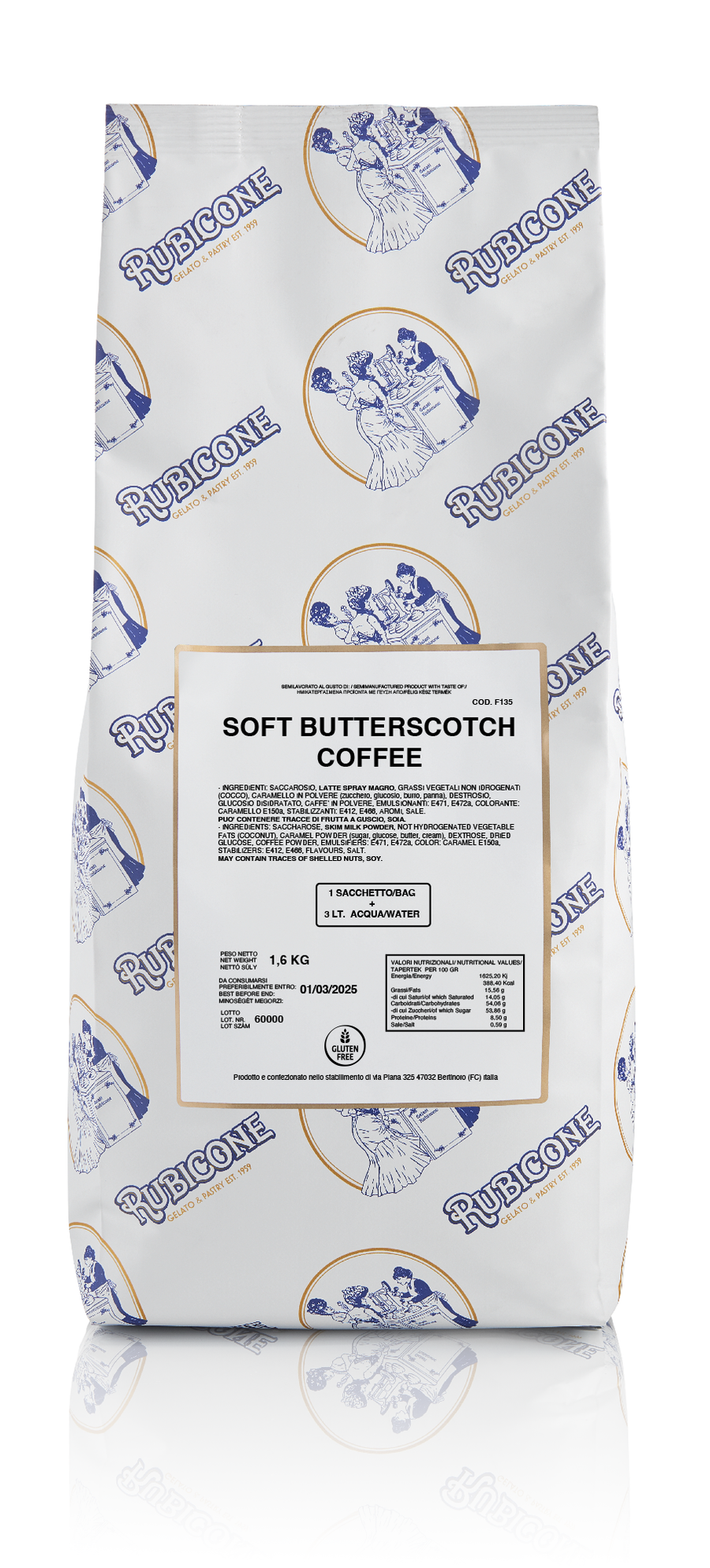 1.6 KG Package of Rubicone Soft Butterscotch Coffee on a white background